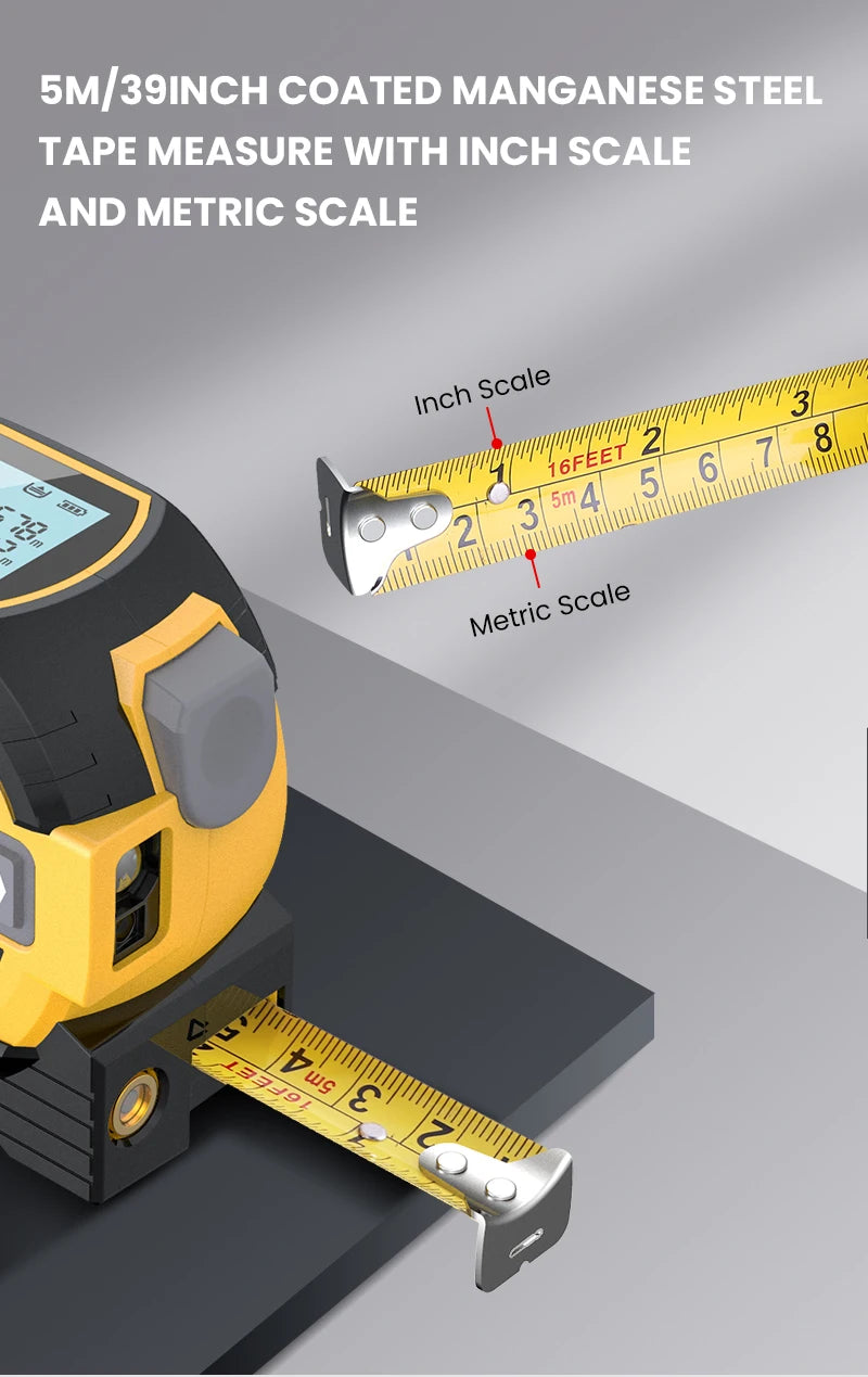 3-in-1 Laser Tape Measure | Digital Rangefinder with Steel Tape – High Accuracy Tool for Pros