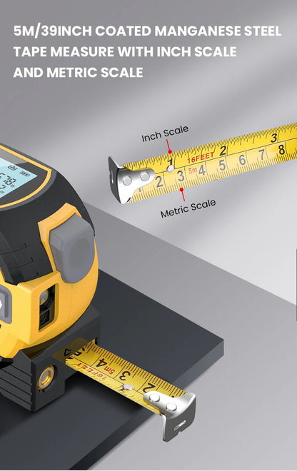 3-in-1 Laser Tape Measure | Digital Rangefinder with Steel Tape – High Accuracy Tool for Pros
