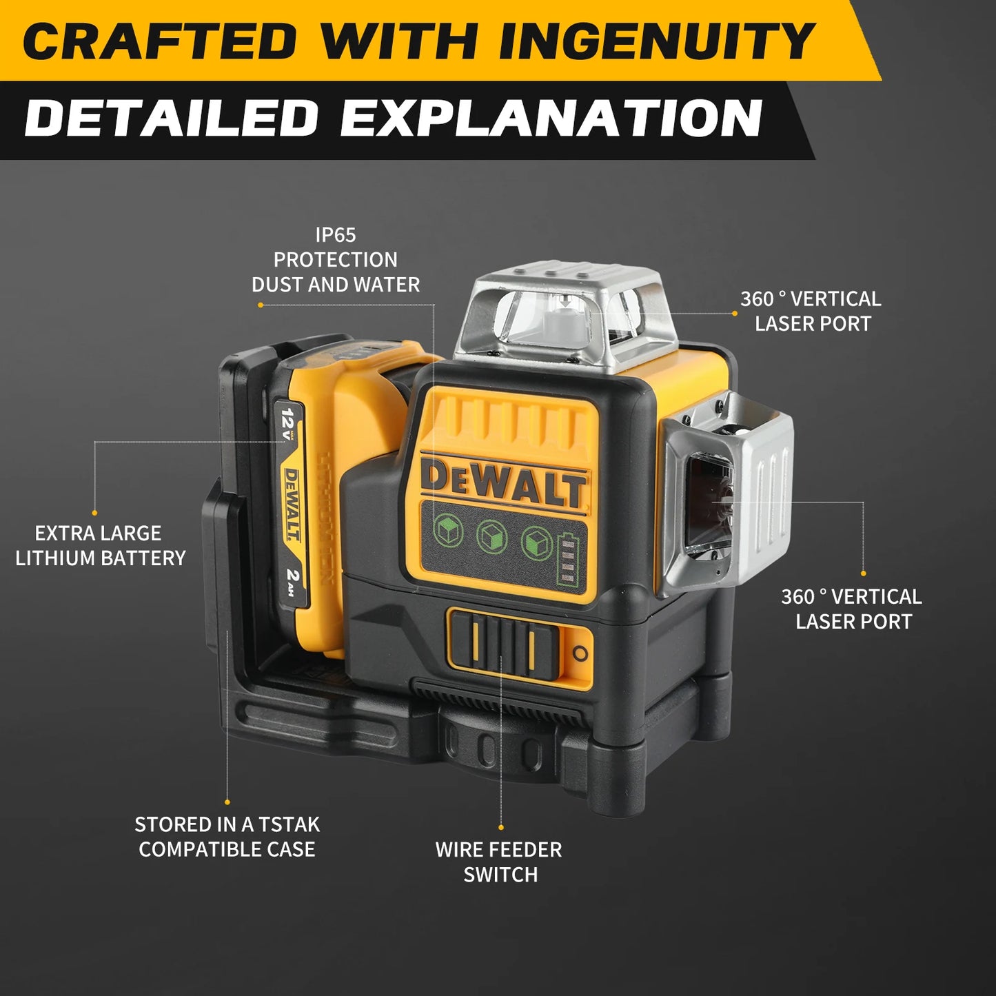 DeWalt DW089LG 12V 360° Green Laser Level – Triple 360° Line Layout with Lithium Battery
