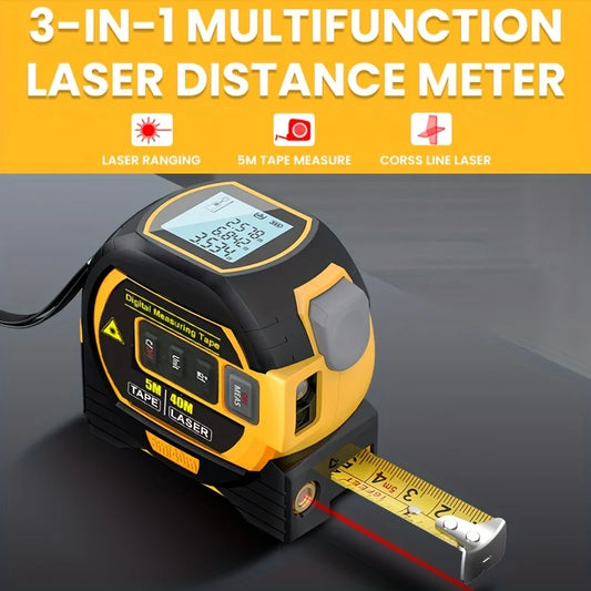 3-in-1 Laser Tape Measure | Digital Rangefinder with Steel Tape – High Accuracy Tool for Pros